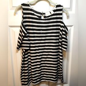 Chico’s Cold Shoulder Sequin Striped Top Sz 3 (16)